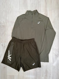 ASICS 1/4 Zip Shorts Set (Khaki)