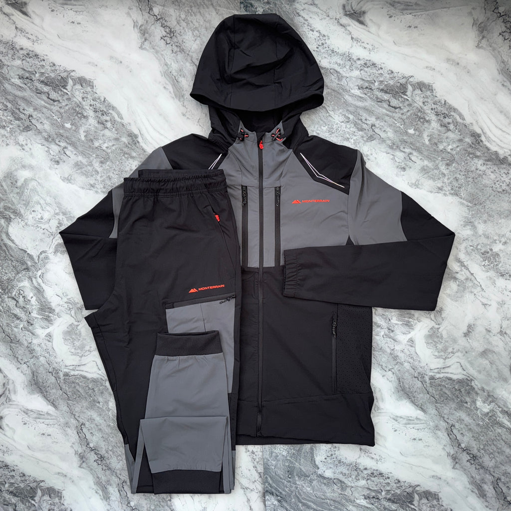 Monterrain Orbit Woven Running Tracksuit (Jet Black/Iron Gate/Tangerine Tango)