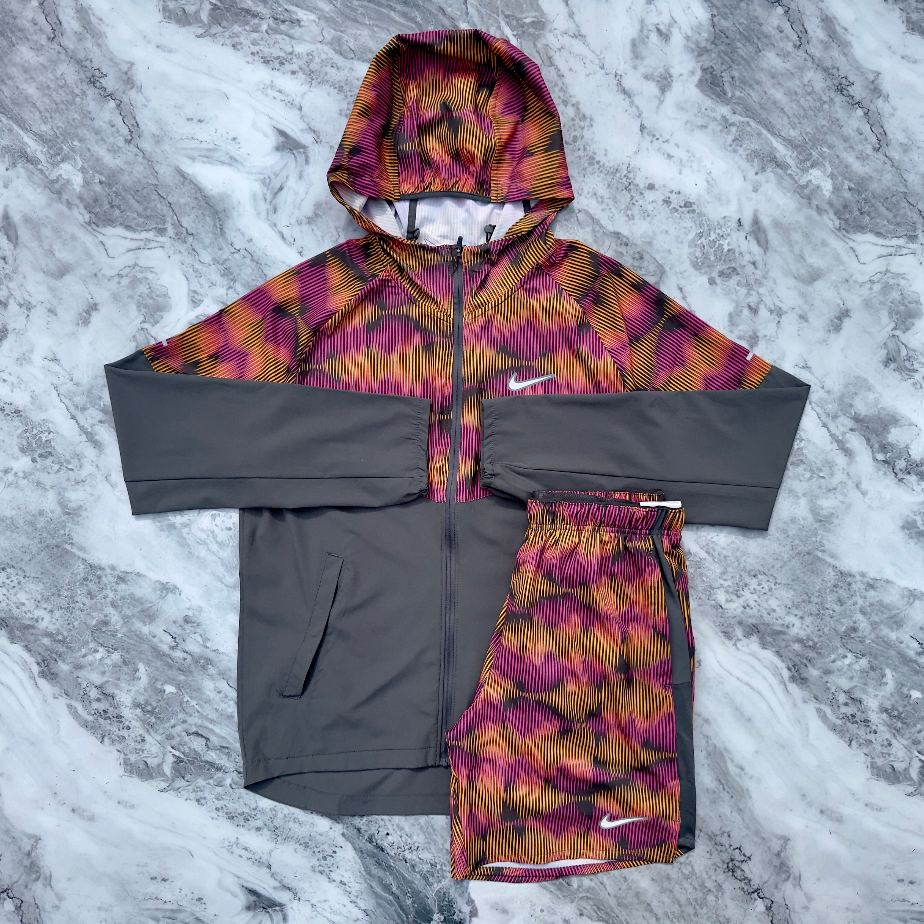 Nike Dri-Fit Windrunner Short Set (Grey/Orange/Pink)