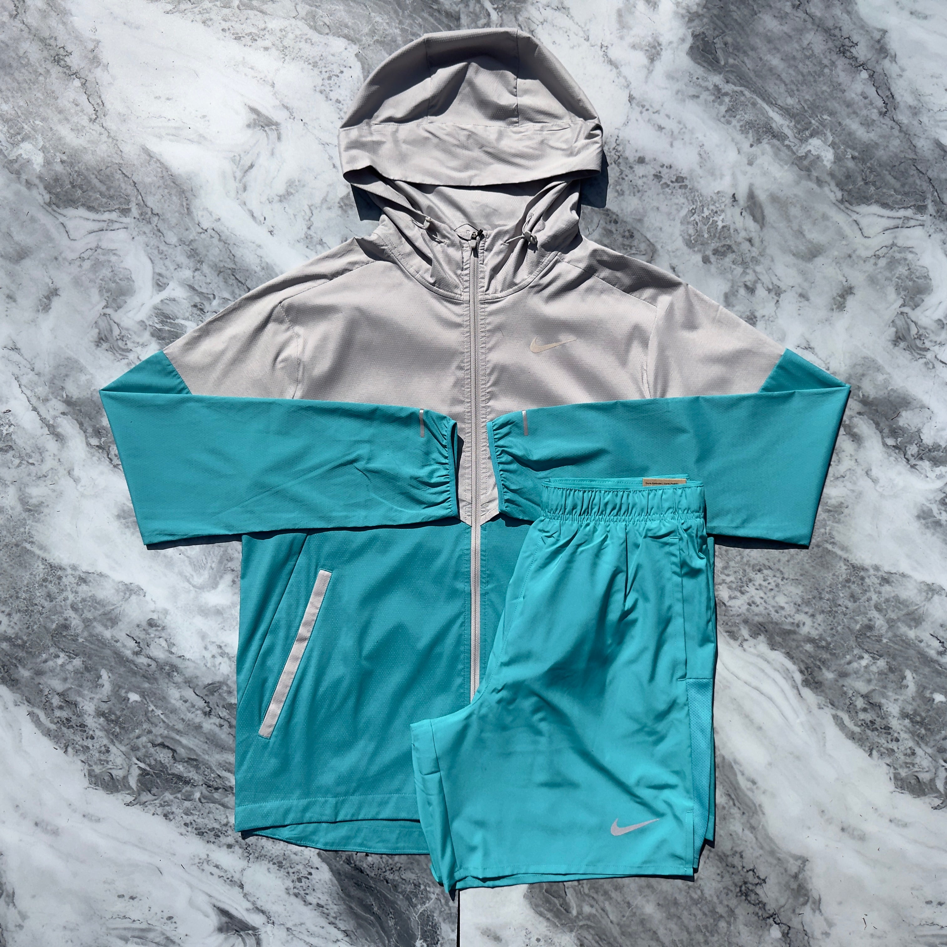Nike Windbreaker Short Set (Turquoise/Light Grey)