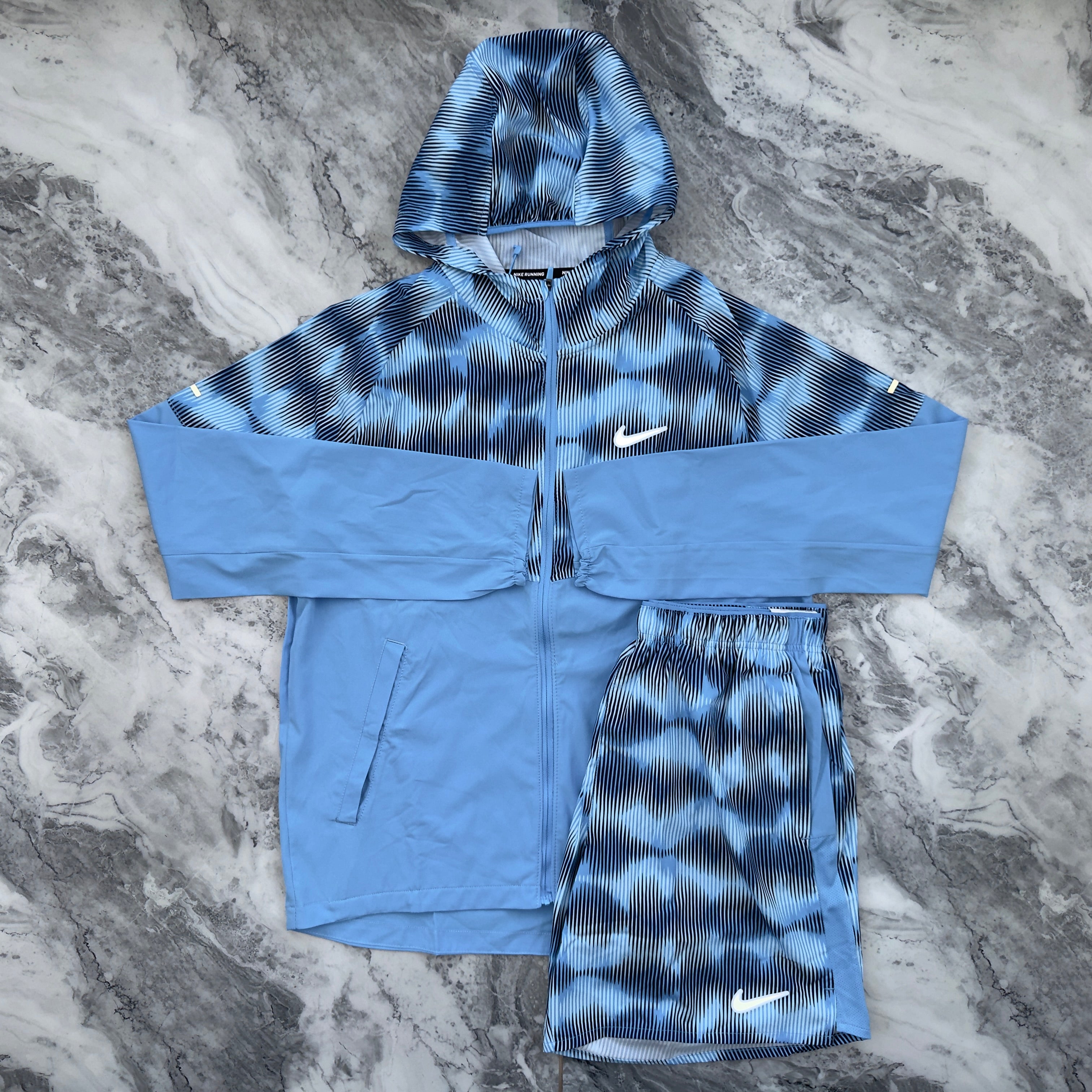 Nike Dri-Fit Windbreaker Short Set (Light Blue/Camo)