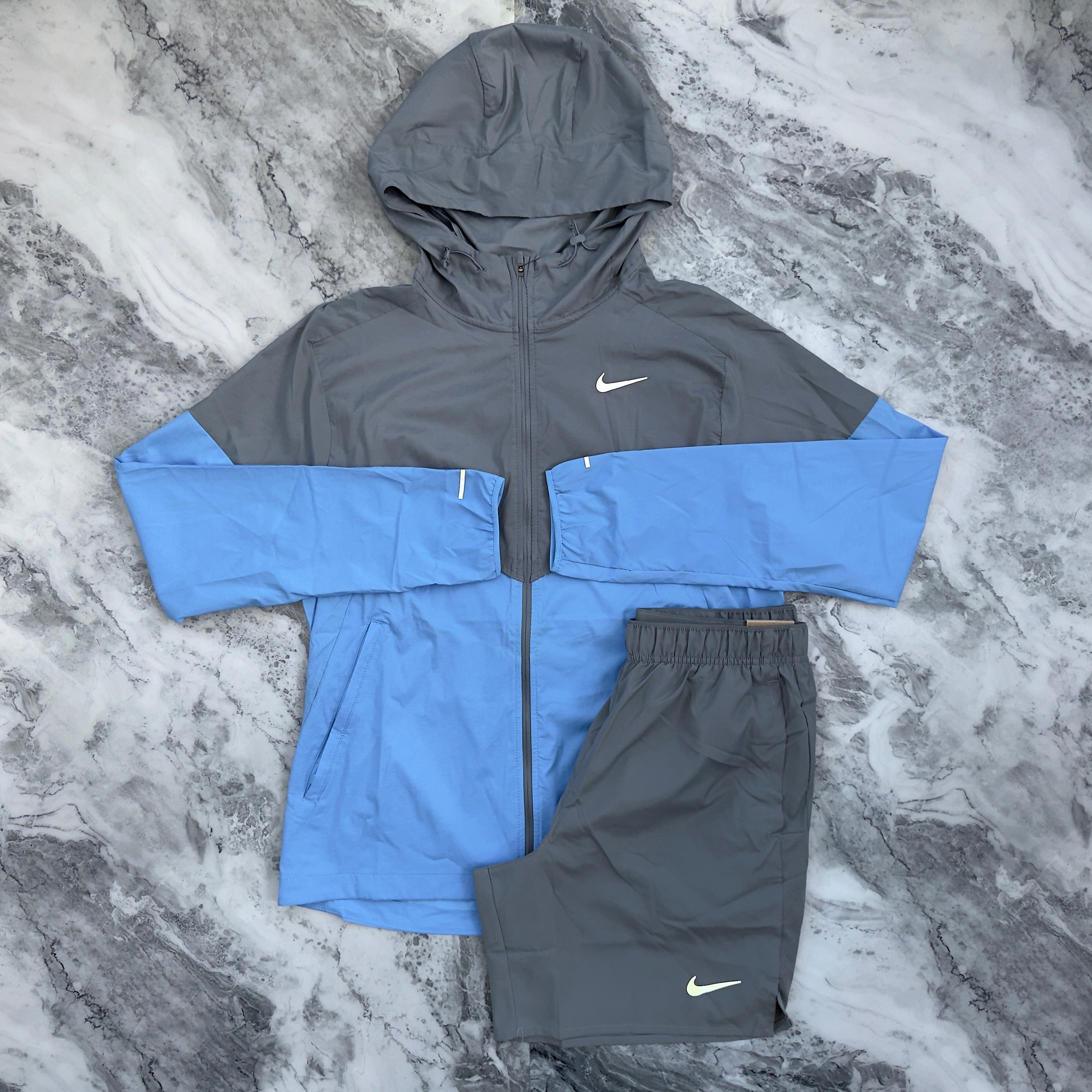 Nike Windbreaker Short Set (Light Blue/Grey)