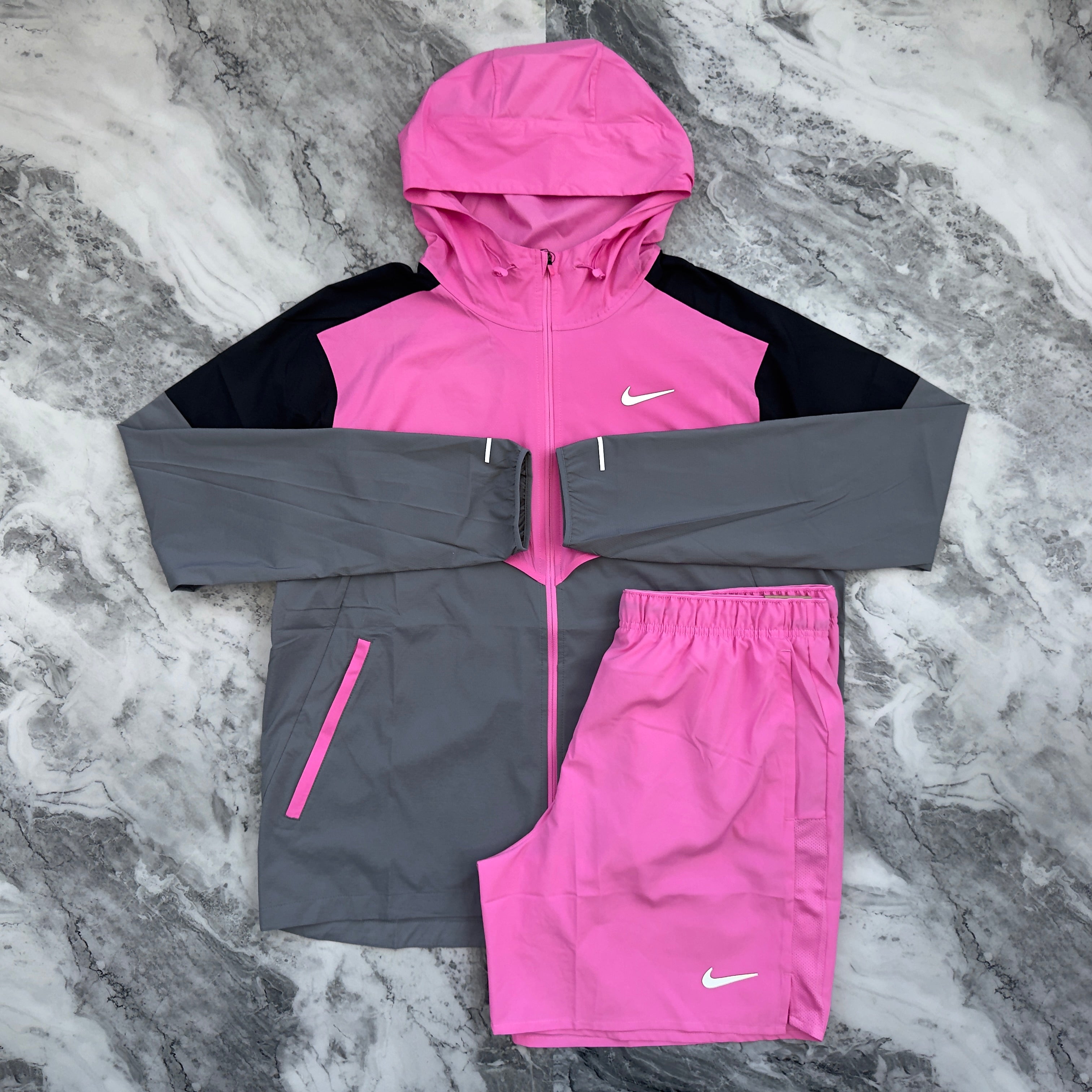 Nike Windbreaker Short Set (Pink/Grey/Black)