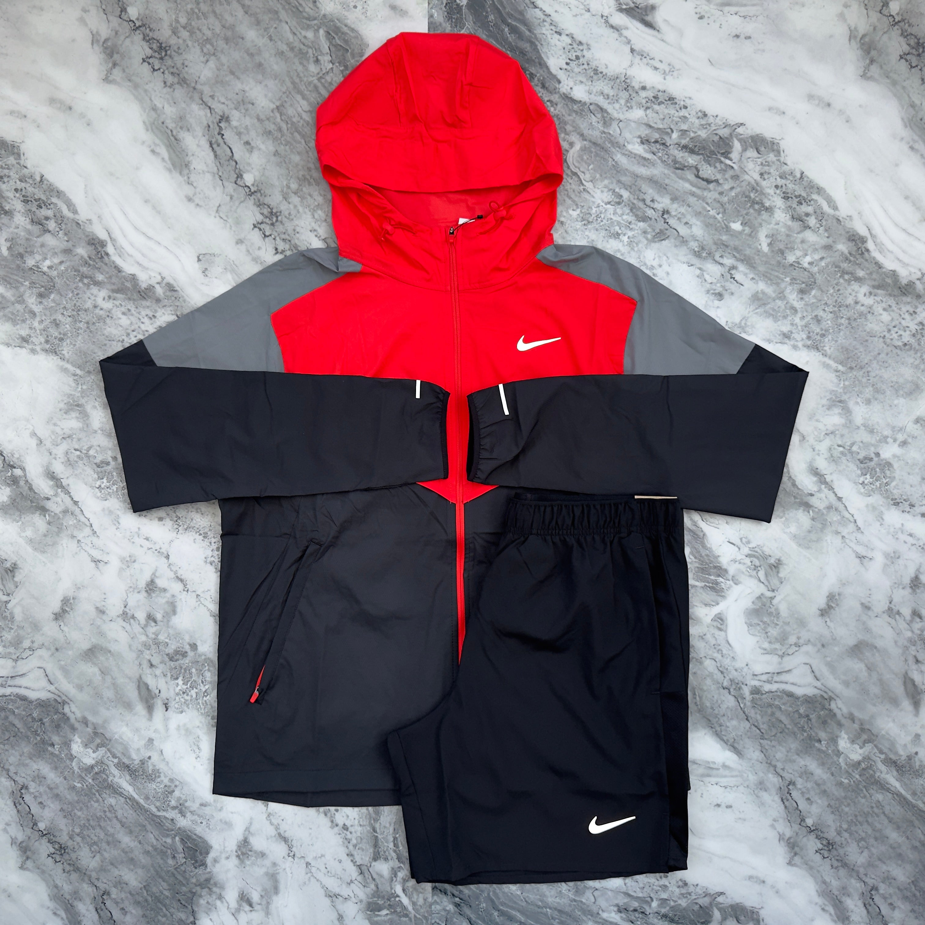 Nike Windbreaker Short Set (Red/Black/Grey)