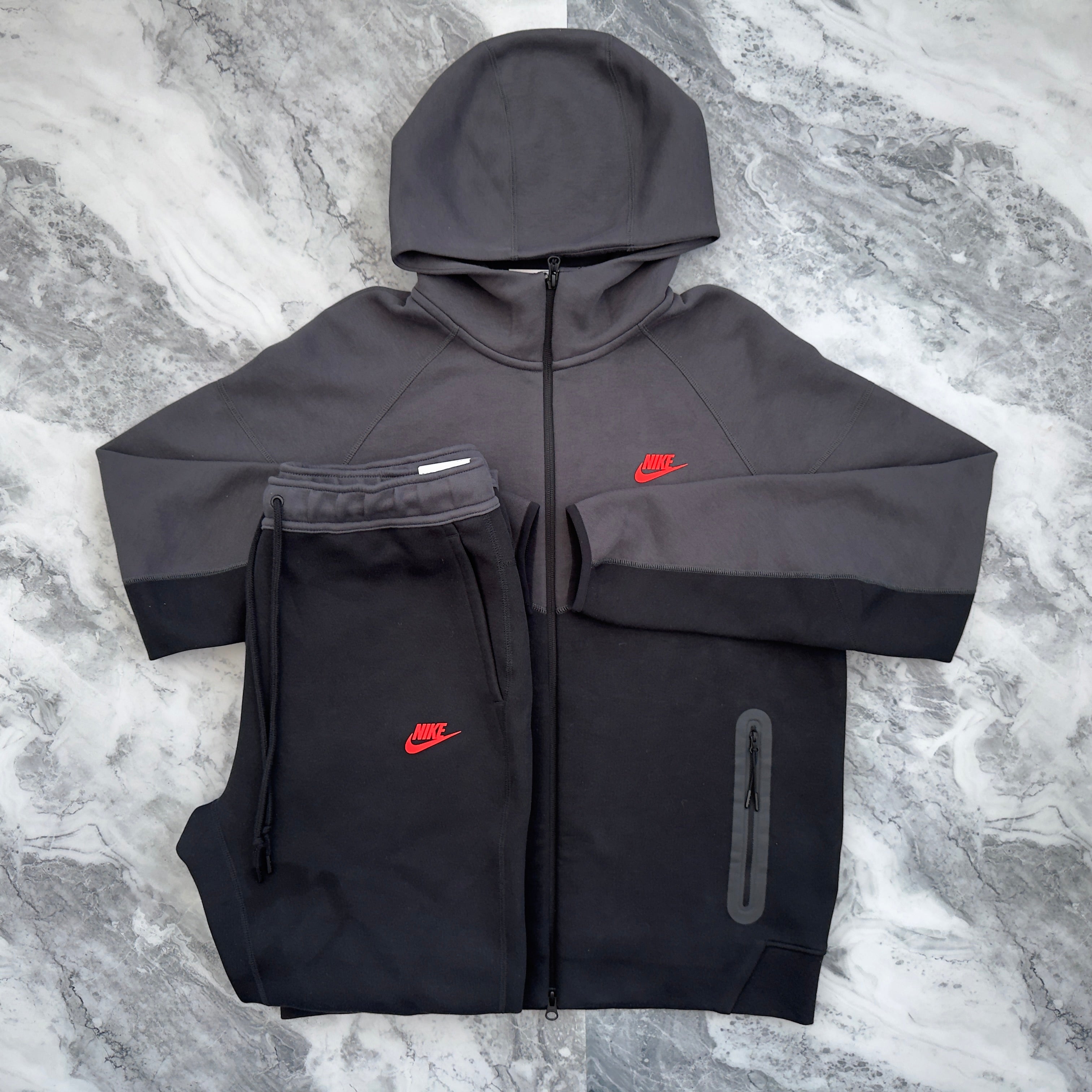 Nike Tech Fleece Tracksuit (Black/Grey/Red)